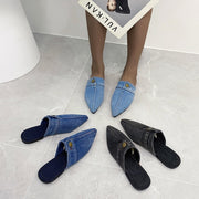 Mules Planas Denim Puntera Redonda
