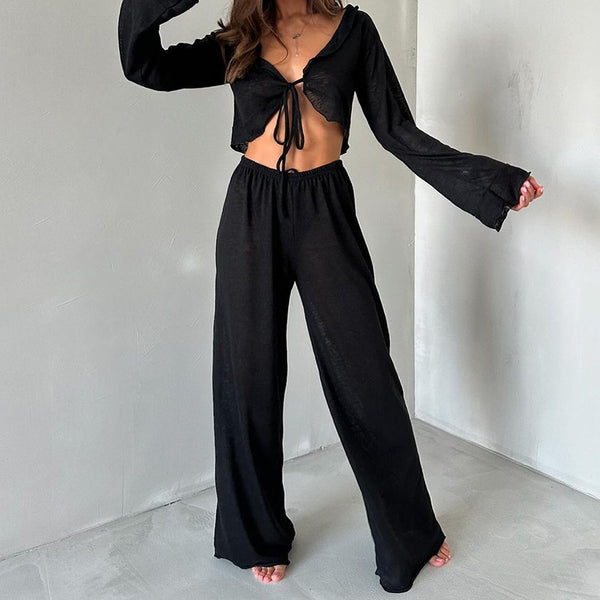 Conjunto Abierto Top y Pantalón Negro