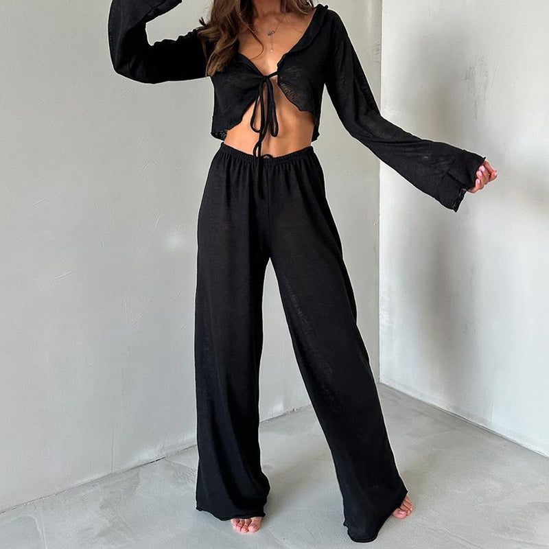 Conjunto Abierto Top y Pantalón Negro
