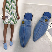 Mules Planas Denim Puntera Redonda