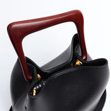 Bolso Cubo Piel Vacuno Asa Madera