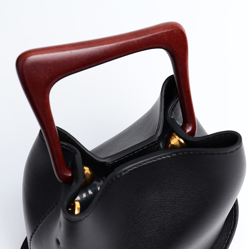Bolso Cubo Piel Vacuno Asa Madera