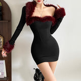 Vestido Ajustado Manga Larga con Falda