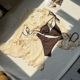 Lace mesh four-piece bikini