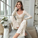 Pijama Floral Manga Larga y Pantalón