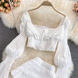 Conjunto camisa cuello cuadrado shorts ruffle