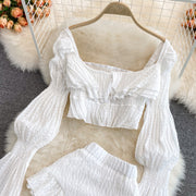 Conjunto camisa cuello cuadrado shorts ruffle