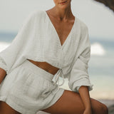 Conjunto Yoga Cuello V Lazo Shorts