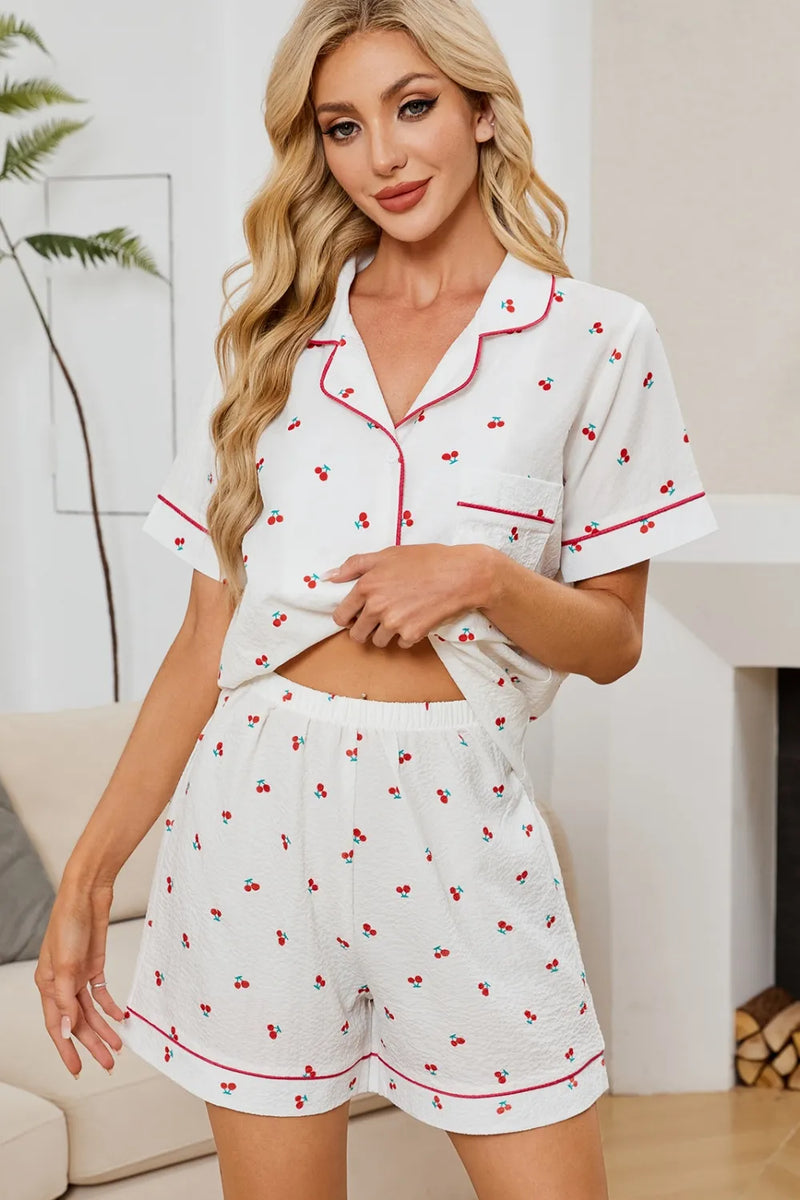 Pijama Estampado Cerezas Camisero