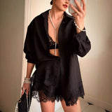 Conjunto camisa encaje shorts