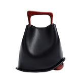 Bolso Cubo Piel Vacuno Asa Madera