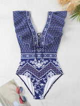 Blue print high-waist bikini