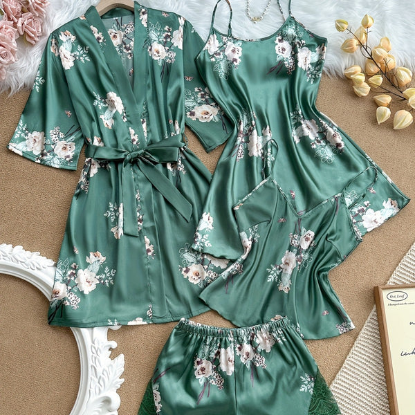 Conjunto loungewear seda cuatro piezas