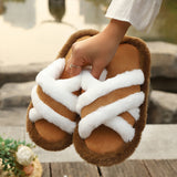 Cross strap platform slippers